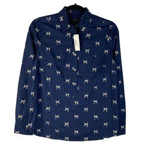 J Crew Womens Blue Classic Dog Dalmation Patterned Button Shirt Size 0 Collared
